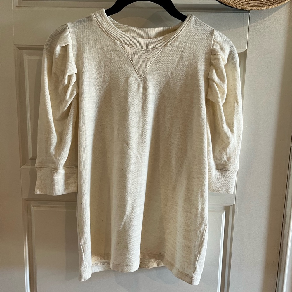 Frame Denim Cream Long Sleeve Tee with Puff Sleeves